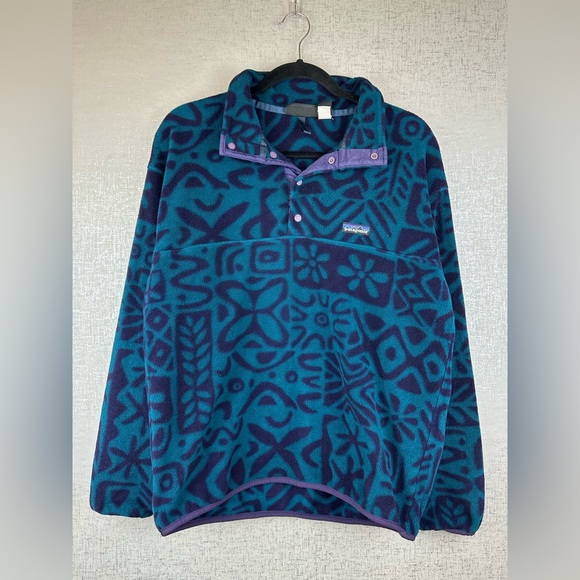 Patagonia Other - Vintage 90s Patagonia Printed Synchilla Snap-T Island Block Dark Teal Medium